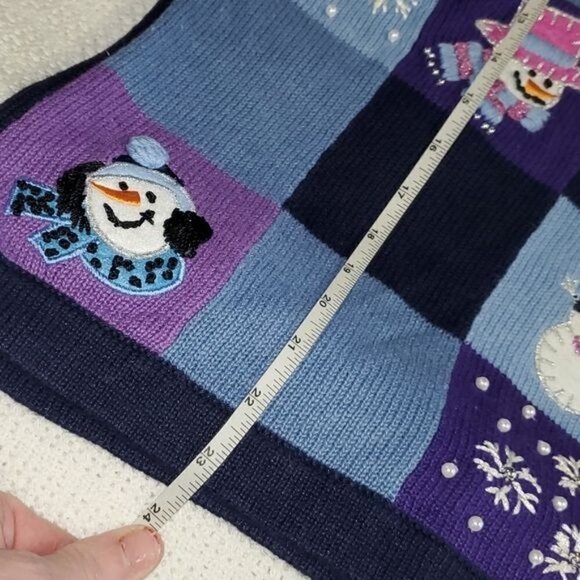 B.P. Design Sz L Blue Embellished & Embroidered Holiday Full Zip Tassel Cardigan - Picture 11 of 12